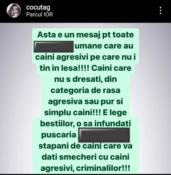 „Azi era să-mi fie omorât câinele!” Cocuța, mesaj acid pentru persoanele care nu-și țin animalele de companie în lesă / FOTO