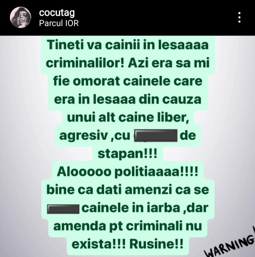 „Azi era să-mi fie omorât câinele!” Cocuța, mesaj acid pentru persoanele care nu-și țin animalele de companie în lesă / FOTO