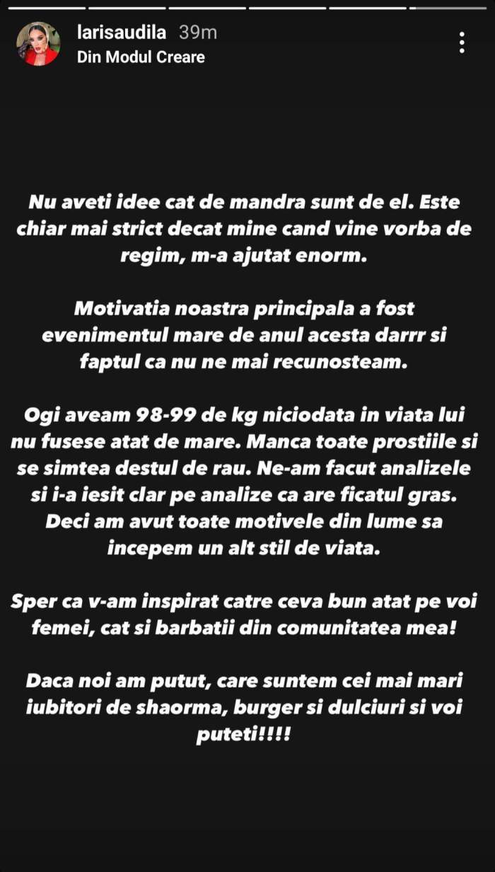 Larisa Udilă, susținută de soțul ei să slăbească. Vedeta nu a fost lăsată la greu: ”Îmi e tare frică” / FOTO