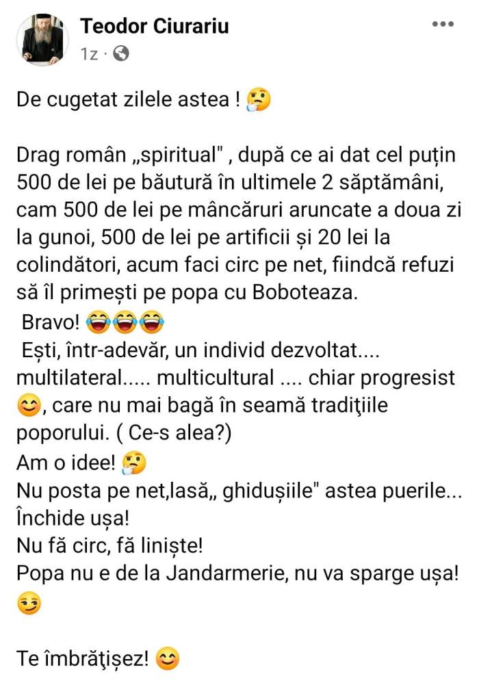 Ce le-a transmis credincioșilor un preot din România, înainte de Bobotează. Mesajul controversat a devenit viral: ”Ai dat 500 de lei pe băutură...”