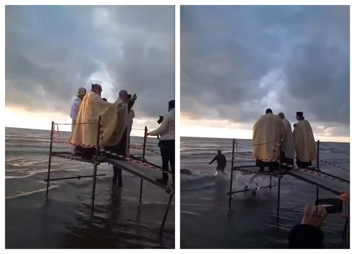 Preot român căzut în mare după ce a aruncat crucea de Bobotează. Credincioșilor nu le-a venit să creadă / VIDEO