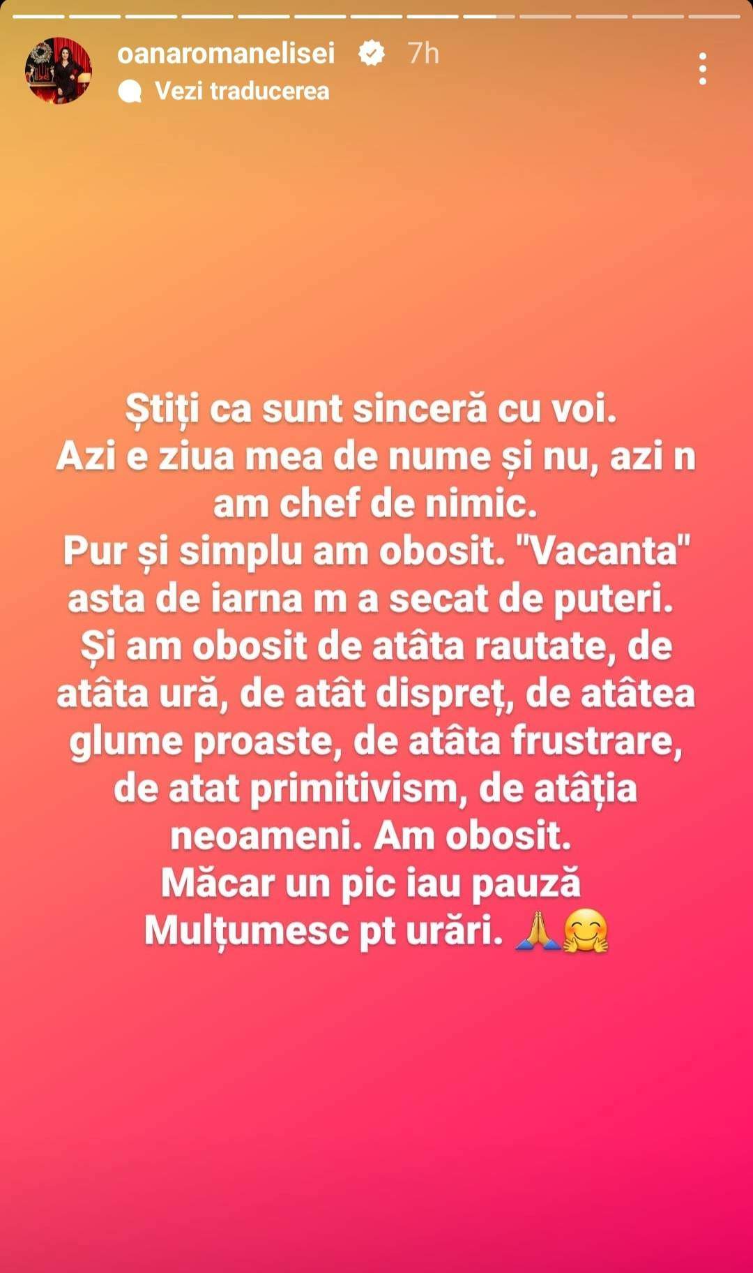 Oana Roman, demoralizată de ziua ei onomastică. Prin ce a trecut vedeta: ”Atât dispreț...”