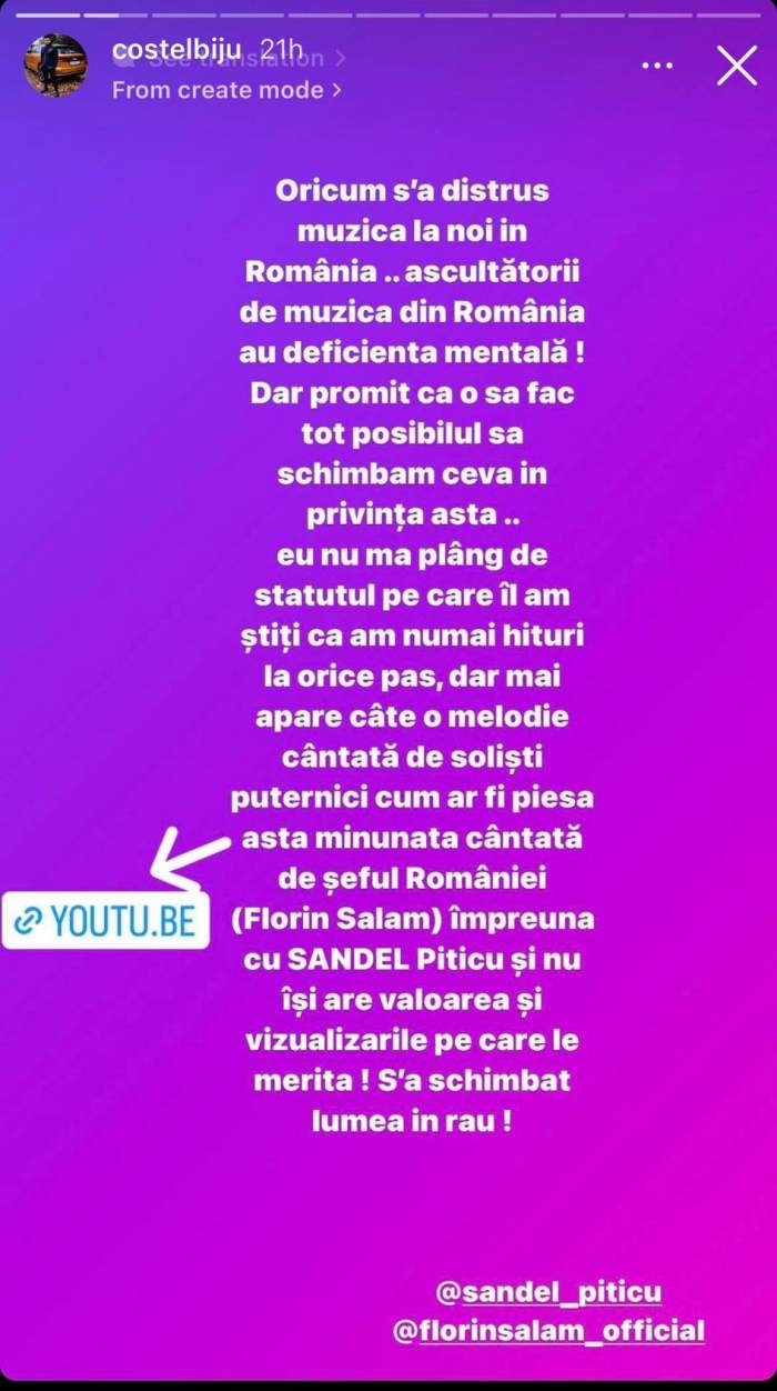 Costel Biju, atac la adresa artiștilor din România? Mesajul postat de manelist: „S-a distrus muzica la noi...”