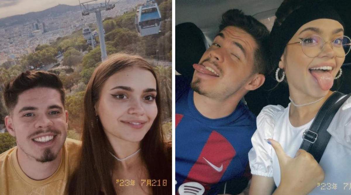 Colaj Tina Duceac și iubitul ei Costi Max râd împreună Colaj Tina Duceac și iubitul ei Costi Max