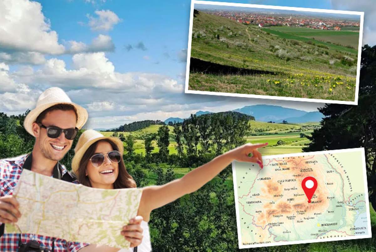 Dealul Cetății este unul dintre cele mai frumoase locuri din România. doi oameni și imagini din Dealul Cetății