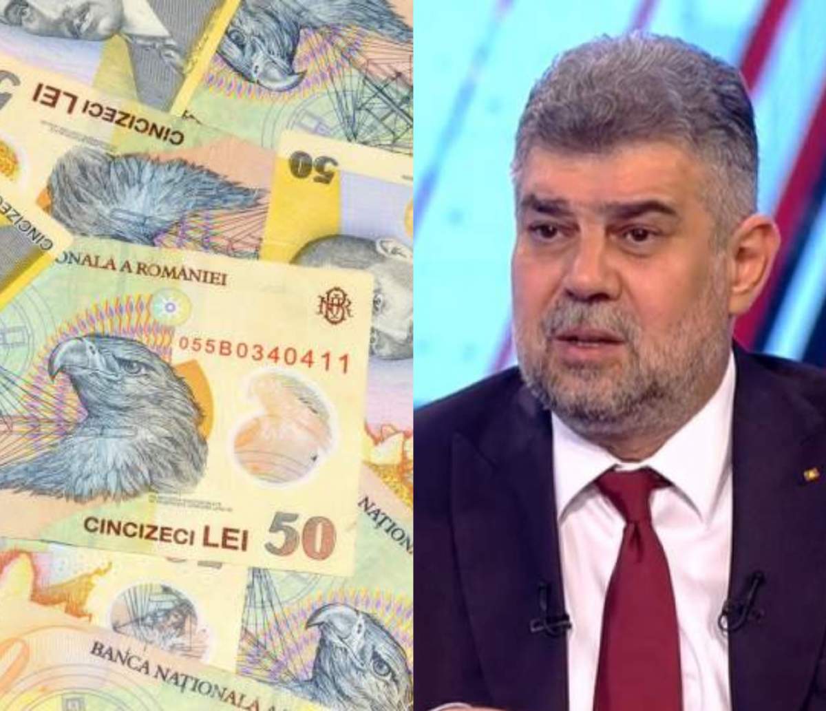 colaj din doua poze bani romanesti si marcel ciolacu