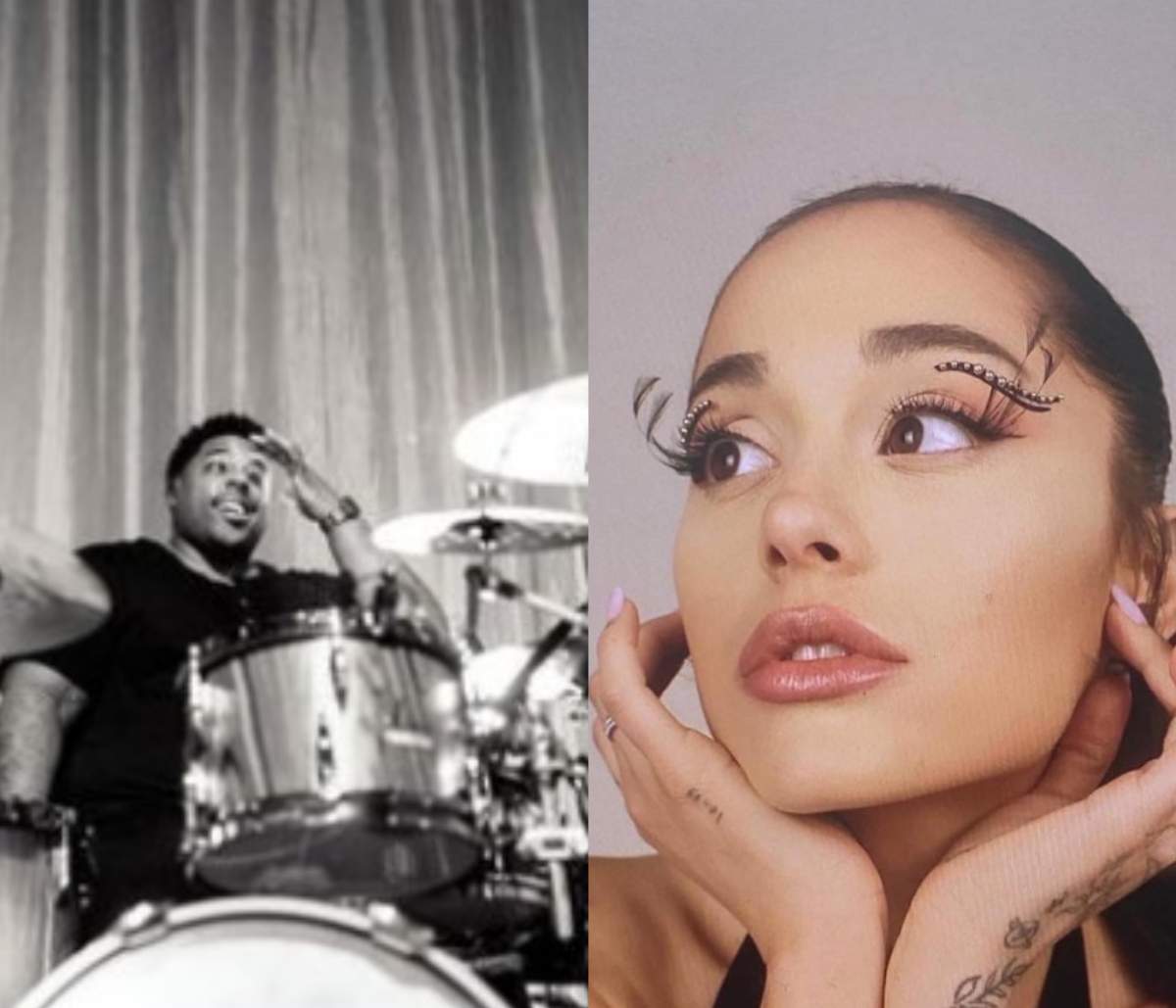 colaj din doua poze tobosar mort si ariana grande