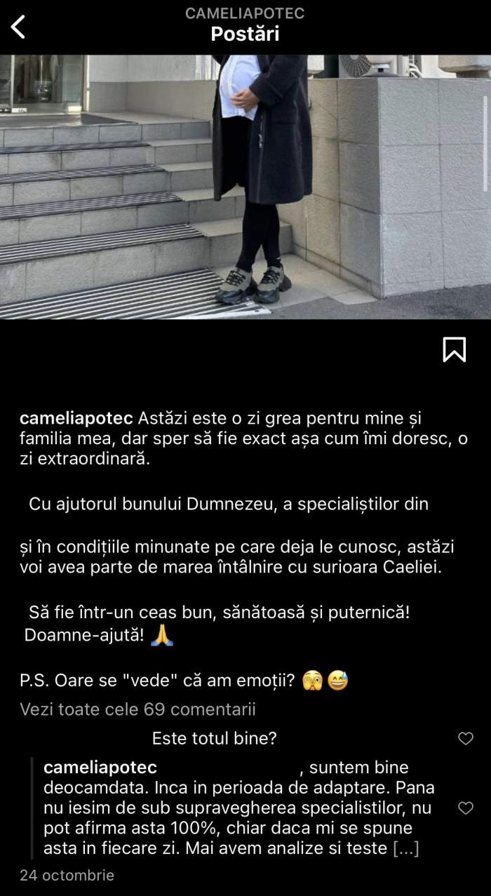 Camelia Potec a născut pentru a doua oară în mare secret? Campioana a dat de înțeles în ultima postare că ar fi apărut probleme, după ce a devenit mamă: „Sub supravegherea medicilor...” / FOTO