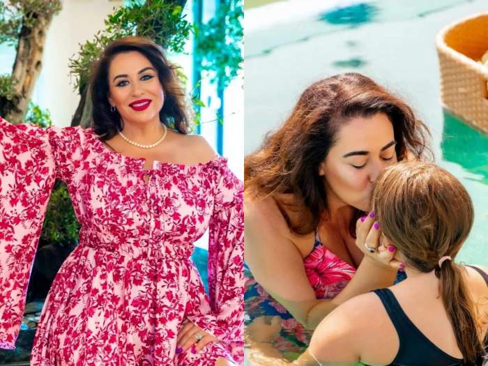 Oana Roman și fiica ei în piscină