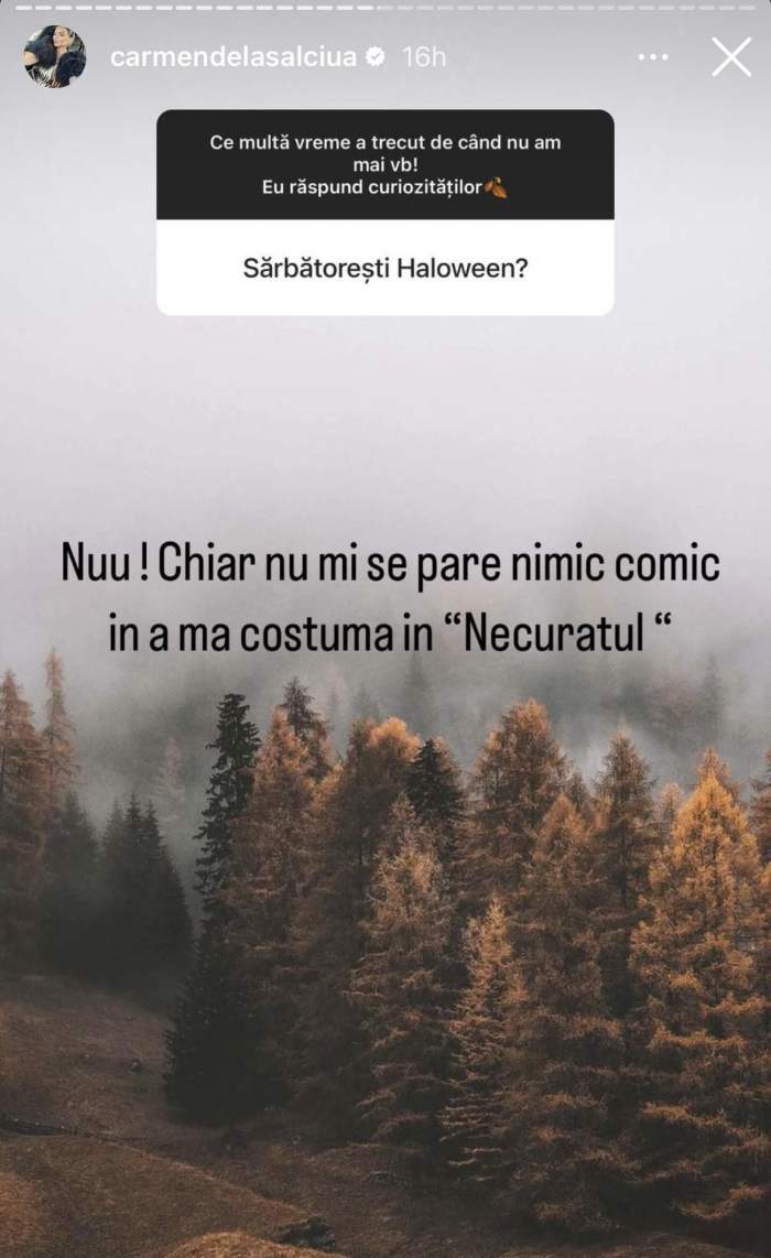 De ce nu sărbătorește Carmen de la Sălciua Halloween-ul. Artista și-a împărțit fanii în doua tabere: „A mă costuma în Necuratul...” / FOTO