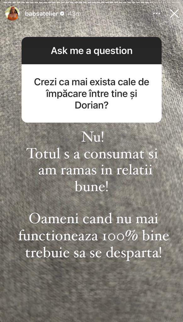 Babs a dezvăluit detalii despre separarea de Dorian Popa