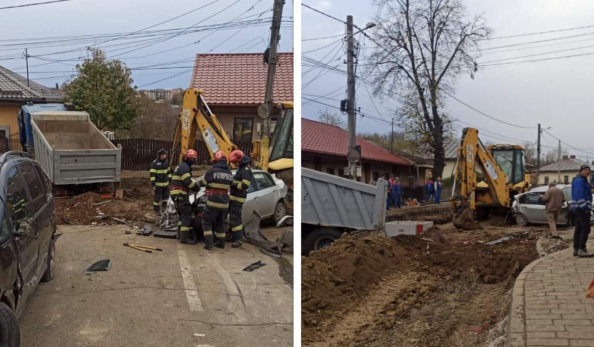 Accident Botoșani După ce o basculantă, un buldoescavator și două mașini s-au ciocnit au fost distruse gardul și peretele unei case