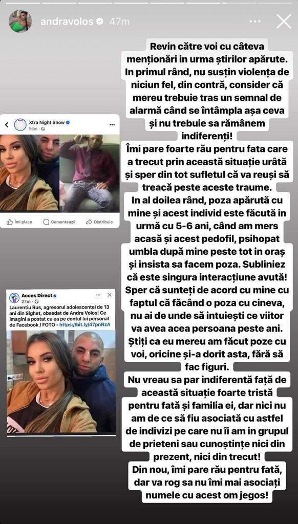 Andra Volos a vorbit despre legătura pe care o are cu agresorul