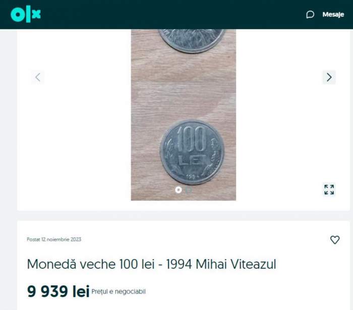 Moneda veche care se vinde cu aproape 10.000 de lei pe OLX. Tu o ai acasă?