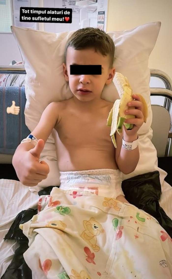 dominic mananca banana in patul de spital