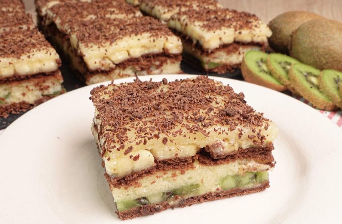 Rețetă de prăjitură de casă cu cremă de portocale, banane și biscuiți