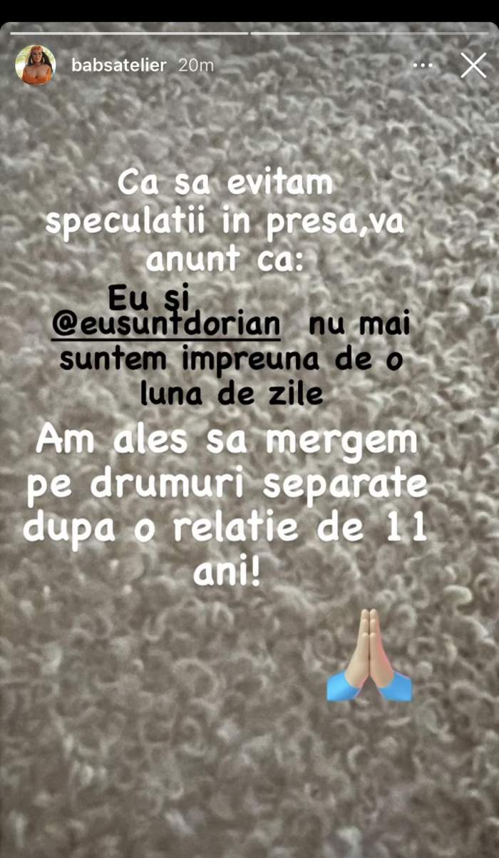 Dorian Popa și Claudia Iosif s-au despărțit! Babs a confirmat separarea: „O relație de 11 ani...” / FOTO