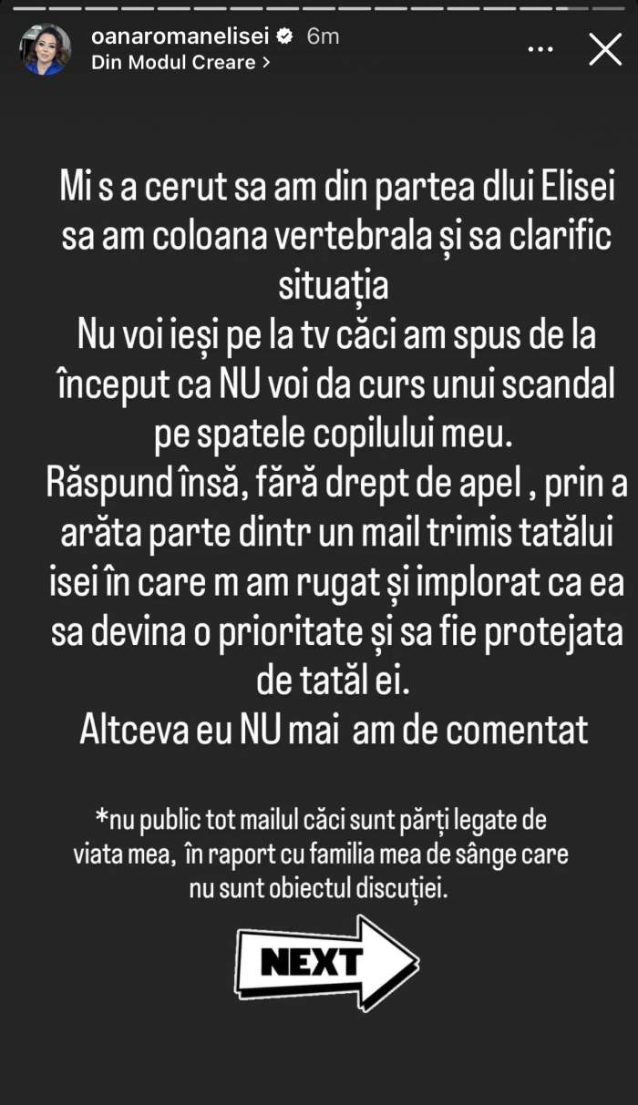 Oana Roman demonstrează că spune adevărul! Vedeta a publicat un mail pe care i l-a dat lui Marius Elisei, fostul soț! Ce l-a rugat pe acesta / FOTO