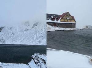 E iarnă în toată regula pe Transfăgărășan. Stratul de zăpadă măsoară 10 centimetri în zona Bâlea Lac / FOTO
