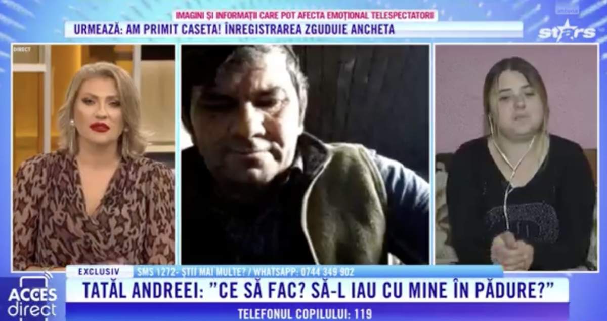 Andreea si tatăl ei in cadrul emisiunii Acces Direct Andreea este disperată si cere ajutorul autorităților
