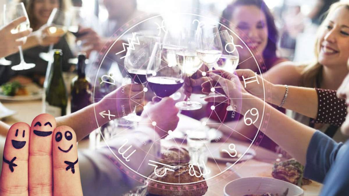 Una dintre cele trei zodii este Pești. un grup de persoane care sărbătoresc