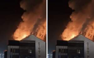 Incendiu de proporții la un hotel din Ploieşti. 50 de persoane au fost evacuate din clădire / FOTO