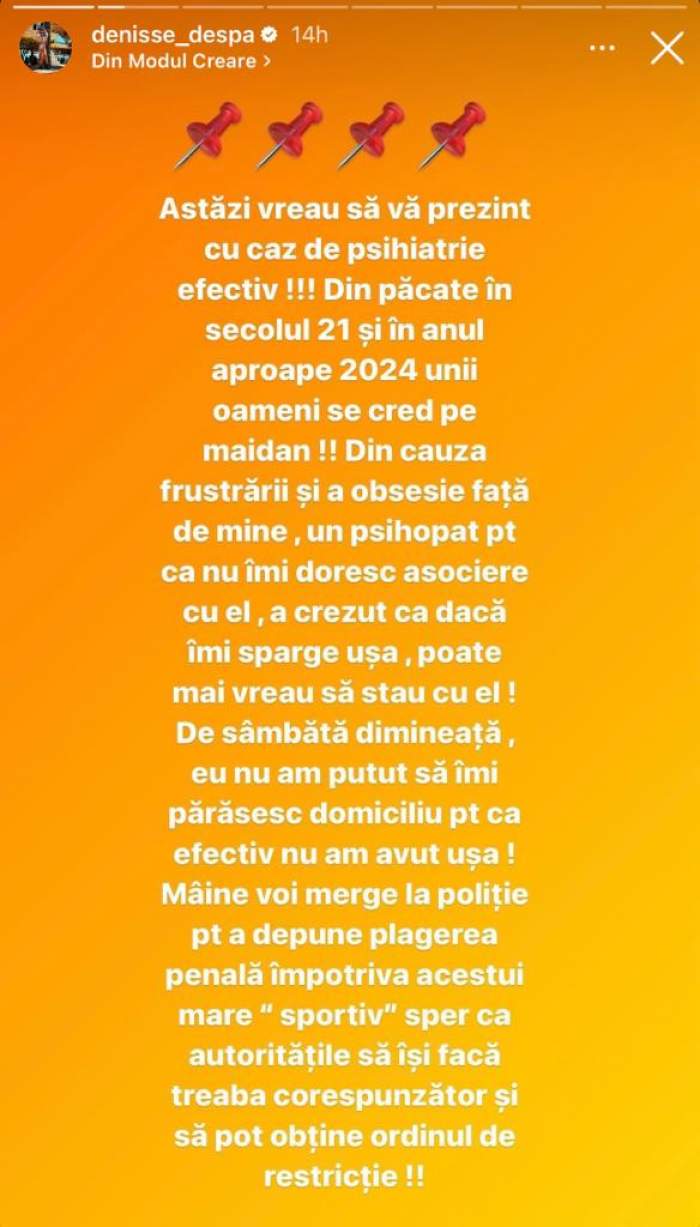 Denisa Despa, amenințată cu moartea de fostul ei iubit. Ce i-a spus bărbatul dansatoarei, după ce i-a spart ușa de la casă / FOTO