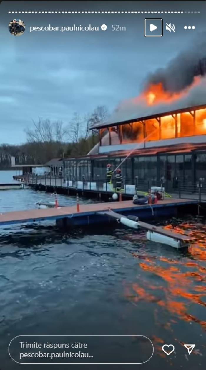 Taverna Racilor din Snagov, cuprinsă de flăcări. Un incendiu puternic a izbucnit la restaurantul lui Pescobar deschis recent / VIDEO