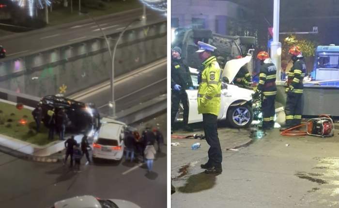 In urma impactului dintre două autoturisme, traficul este blocat