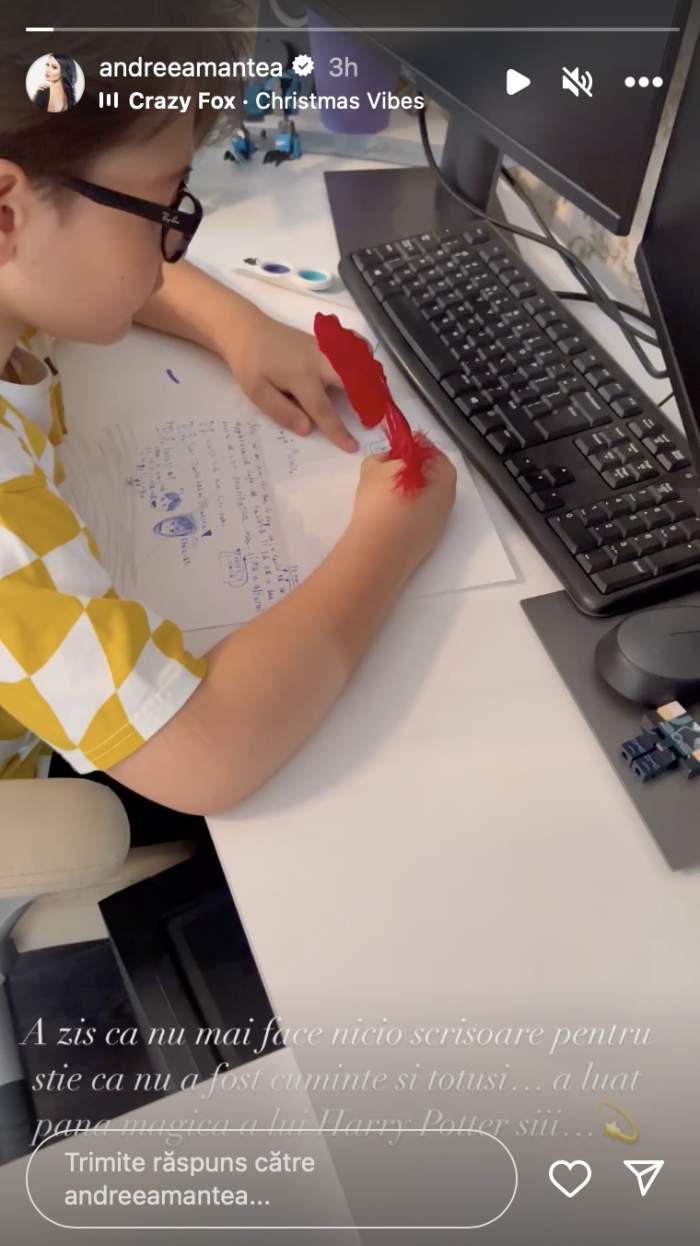 Care este dorința înduioșătoare pe care o are fiul Andreei Mantea de Crăciun. David i-a făcut scrisoare lui Moș Crăciun: „A zis că...” / FOTO