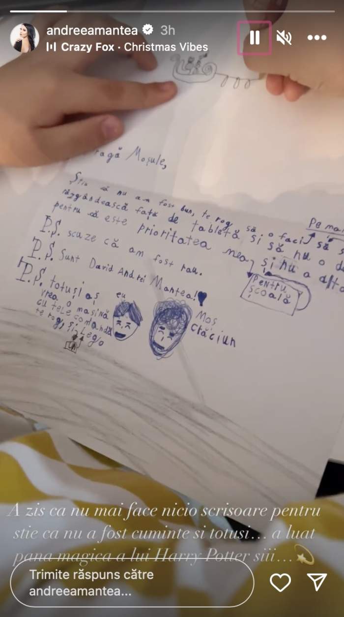 Care este dorința înduioșătoare pe care o are fiul Andreei Mantea de Crăciun. David i-a făcut scrisoare lui Moș Crăciun: „A zis că...” / FOTO