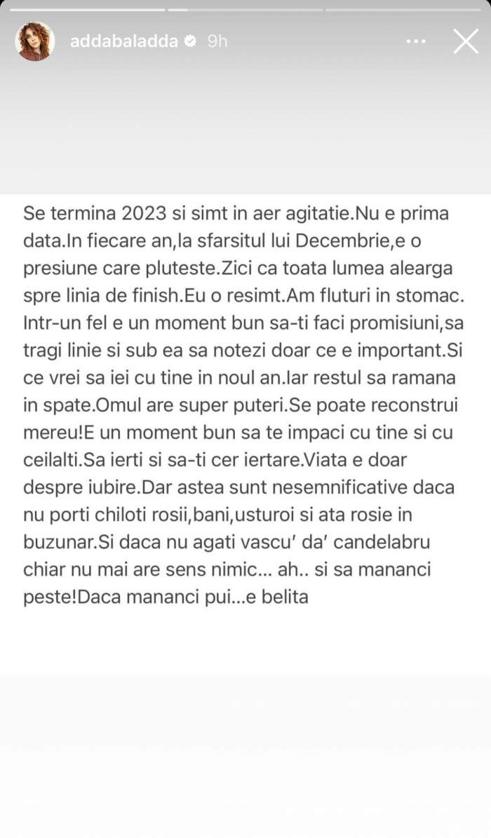 Adda, gânduri la sfârșit de an. Artista este dezamăgită de ce se întâmplă în jurul ei: „Simt în aer agitație...” / FOTO