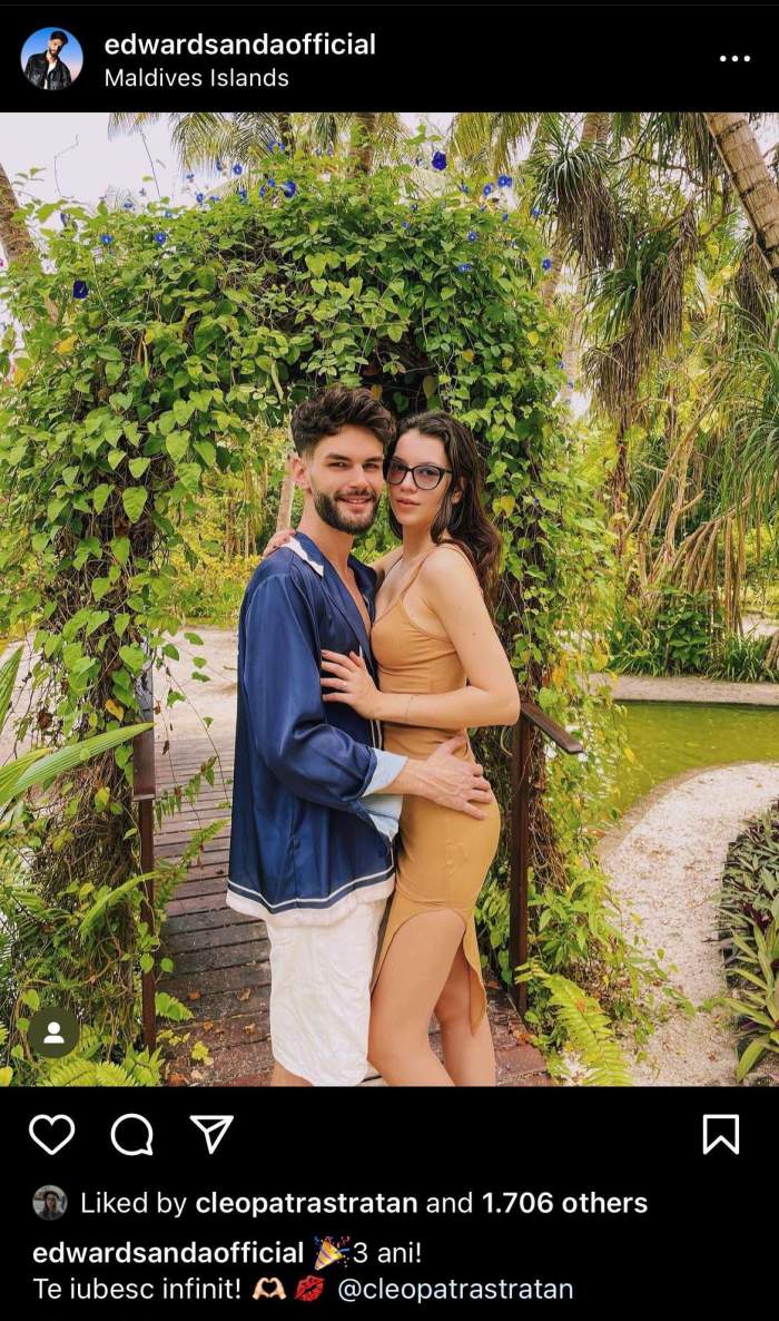 Cleopatra Stratan și soțul ei, Edward Sanda, au sărbătorit trei ani de relație. Mesajul postat de cântăreață: „Nu pot să trăiesc fără tine” / FOTO