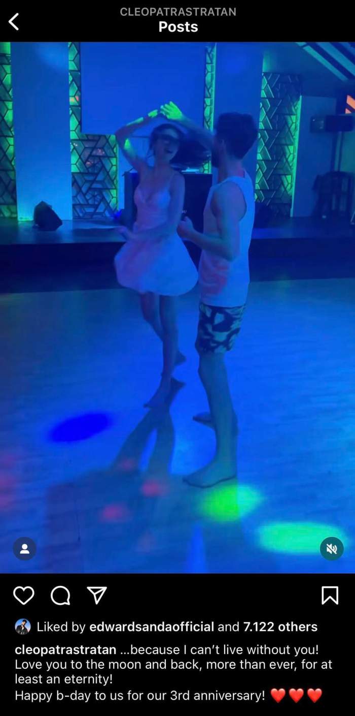 Cleopatra Stratan și soțul ei, Edward Sanda, au sărbătorit trei ani de relație. Mesajul postat de cântăreață: „Nu pot să trăiesc fără tine” / FOTO
