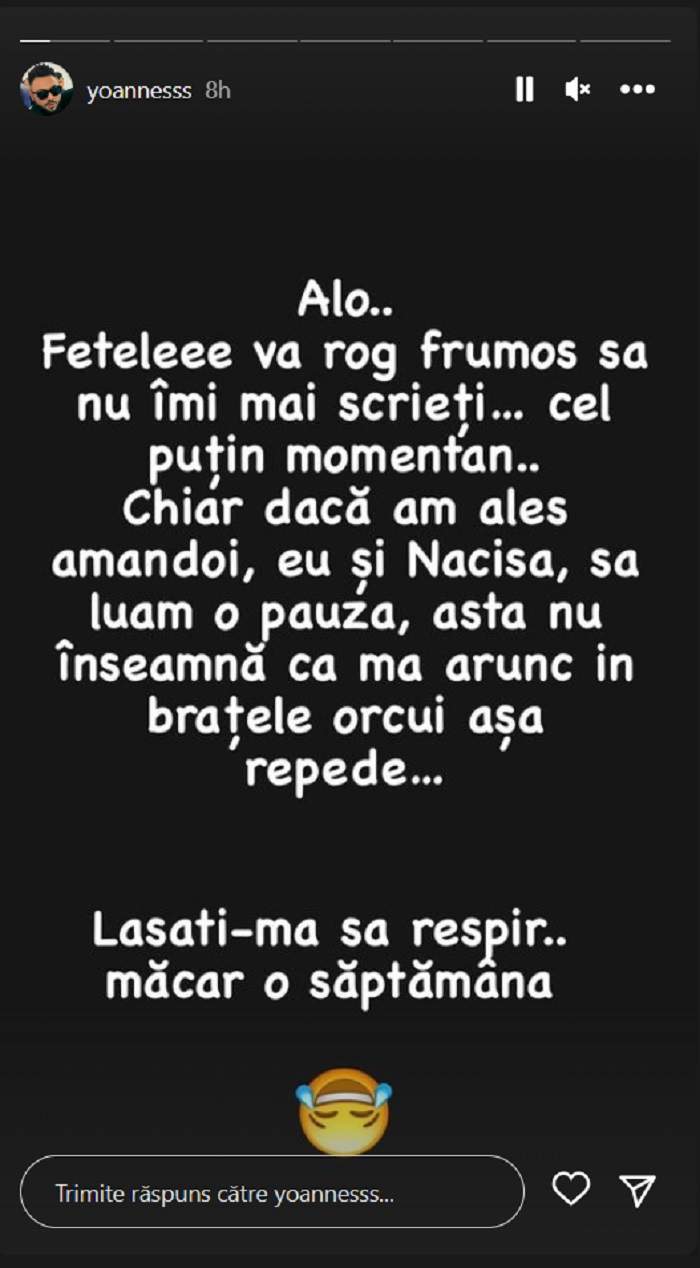 Admiratoarele lui Yoannes nu îi dau pace, după ce a anunțat despărțirea de Narcisa Moisa. Mesajul artistului pentru fane: „Nu mă arunc în brațele oricui așa repede...”