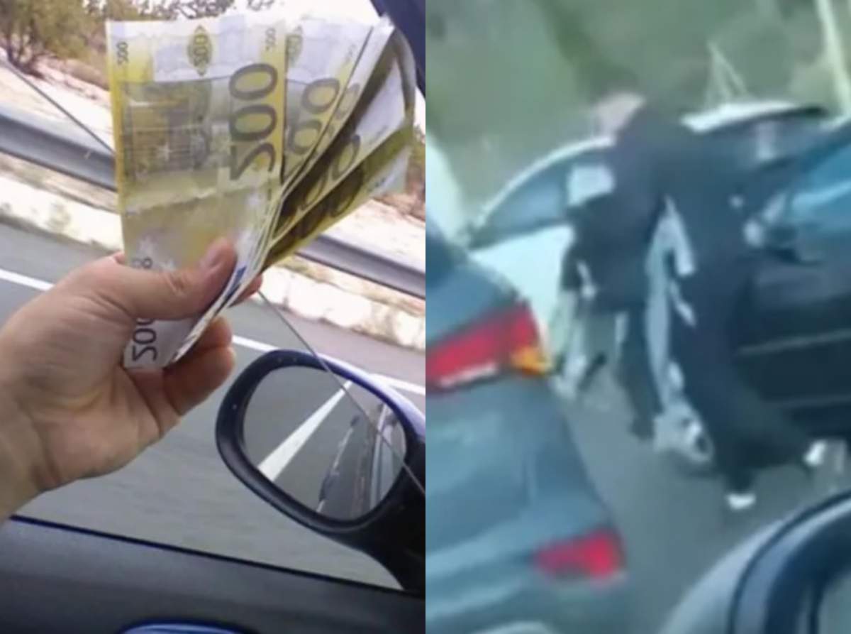A plouat cu bani pe o autostradă din Spania. Oamenii au oprit mașinile și au început să adune bancnotele / VIDEO