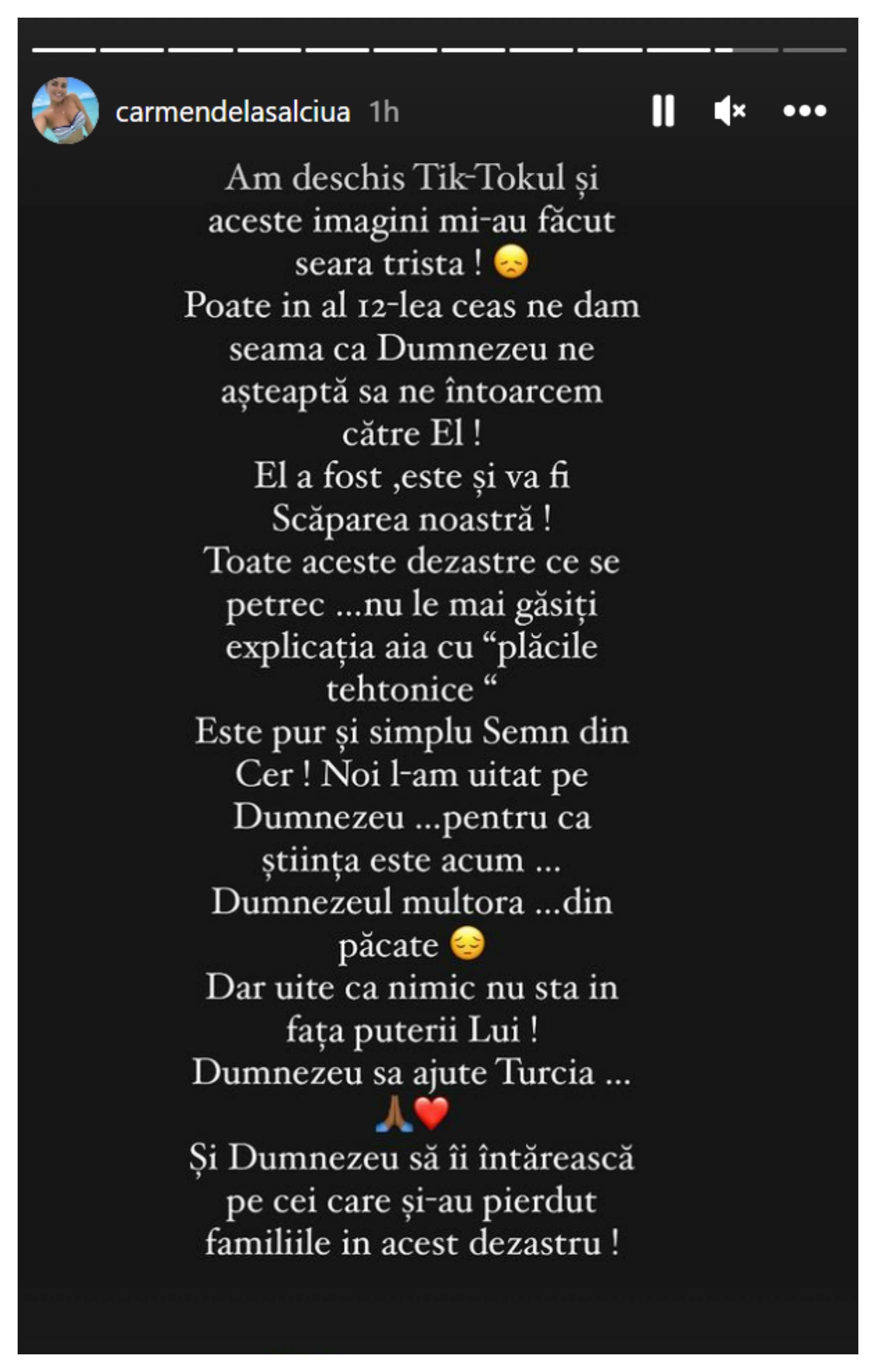 Ce spune Carmen de la Sălciua despre cutremurul din Turcia. Artista apelează la Dumnezeu: "Este pur și simplu semn"