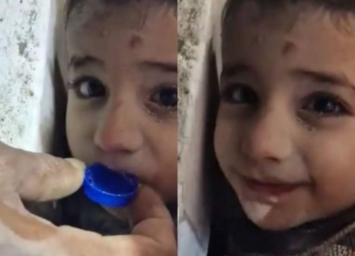 Imagini emoționante la două zile de la cutremurul din Turcia. Un băiețel a primit apă cu dopul unei sticle, după ce a rămas prins sub ruine / VIDEO