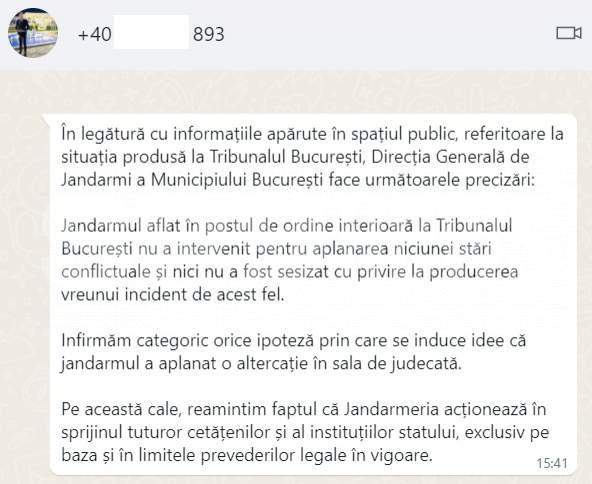 Jandarmeria recunoaște că a mințit în dosarul scandalului de la tribunal / Jandarmii susțin că le este frică de „Torționarii de la Secția 16”