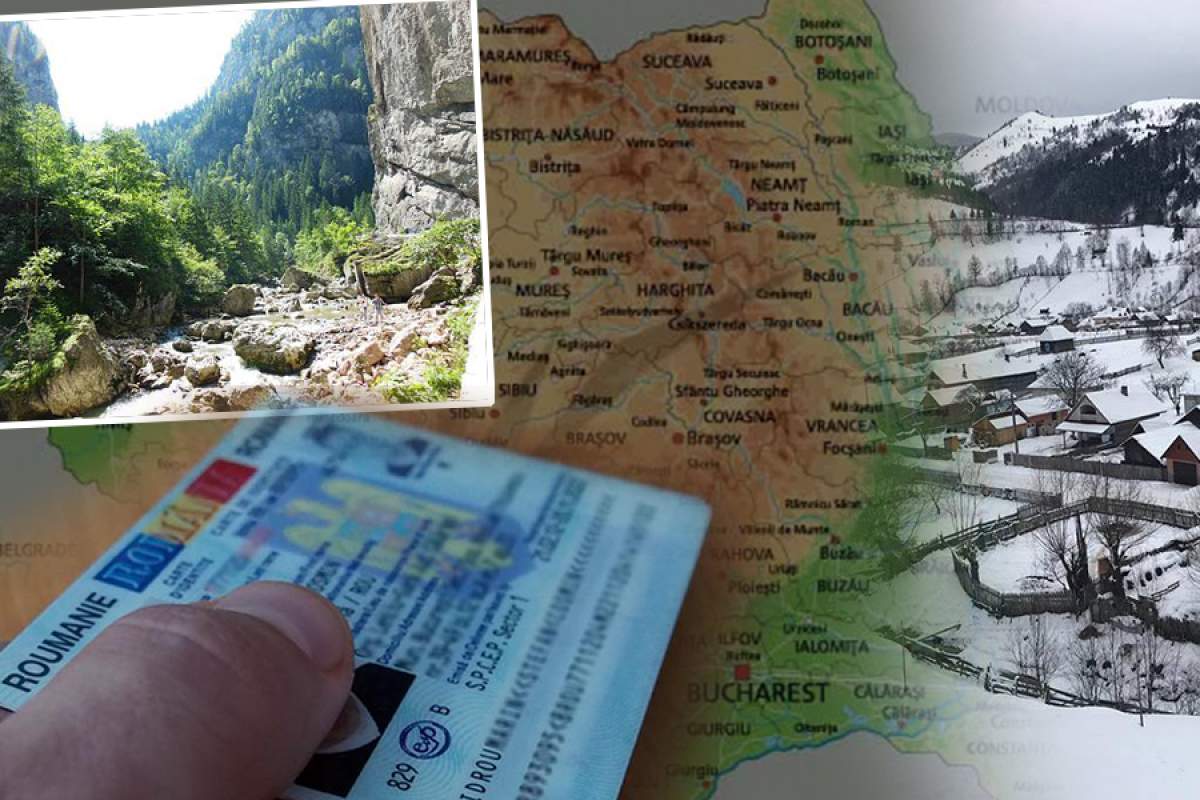 buletin, harta României și un peisaj.