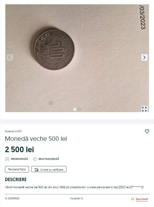 Moneda de 500 de lei se vinde cu o sumă frumoasă pe OLX. Ce preț are în 2023