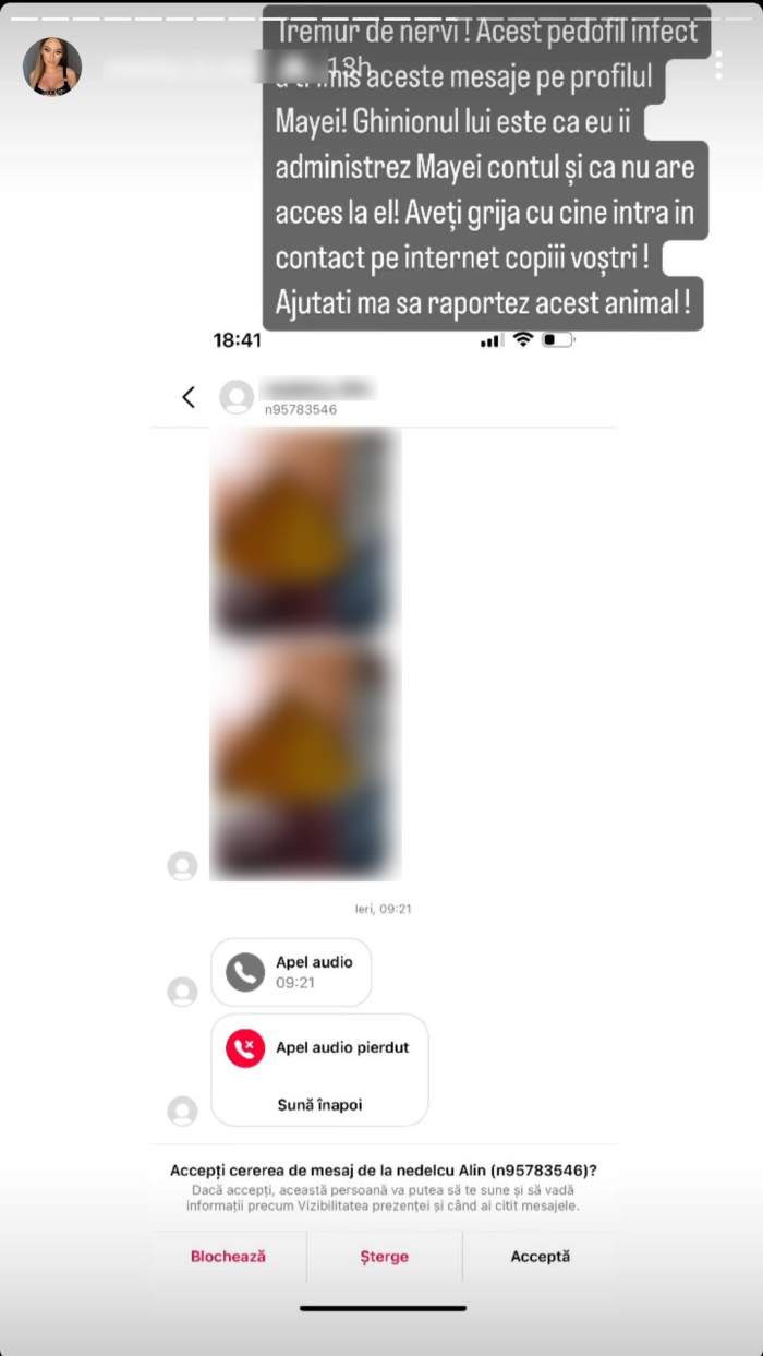 Misha, apel disperat pe Internet! Fiica ei și a lui Connect-R a primit fotografii indecente, pe contul de socializare, de la un bărbat