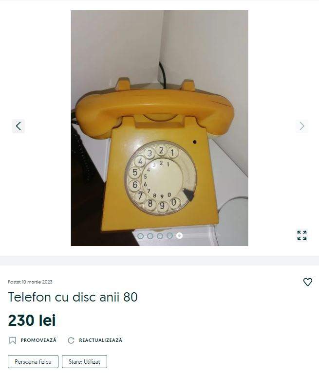 Prețul cu care se vinde un telefon fix, cu disc vechi, din anii 80. Valorează o mică avere pe internet