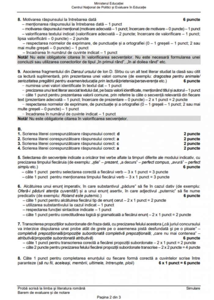 Barem limba română simulare Evaluare Naţională 2023. Cum se rezolvă subiectele ale acestei probe