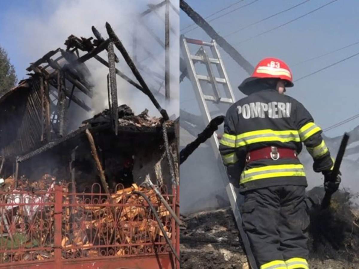 Un bărbat în vârstă de 81 de ani dintr-o localitate din Arges a ars toți banii din cauza unui litigiu cu vecinii. casa arsă și pompier
