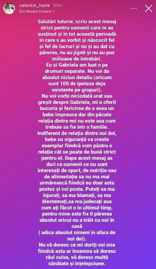 Valentin Harle și Gabriela s-au  despărțit oficial. Anunțul a fost făcut chiar de fostul concurent de la „Mireasa”: „Nu este așa cum trebuie să fie” / FOTO