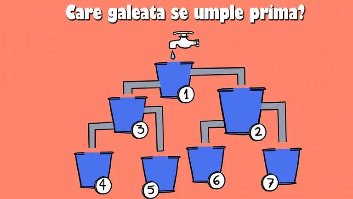 Test IQ. Care dintre cele șapte găleți se va umple prima cu apă. Vezi dacă ai oferit răspunsul corect