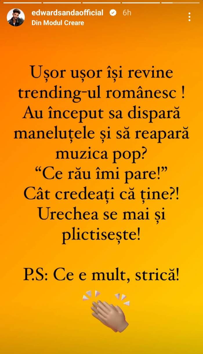 Edward Sanda, mesaj acid pentru maneliști. Ce a transmis artistul: „Își revine trending-ul românesc!” / FOTO