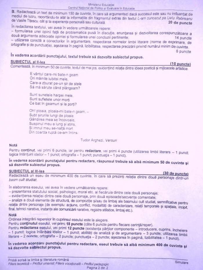 Simulare Bacalaureat 2023. Liceeni au susținut proba la Limba și Literatura Română. Ce subiecte au primit