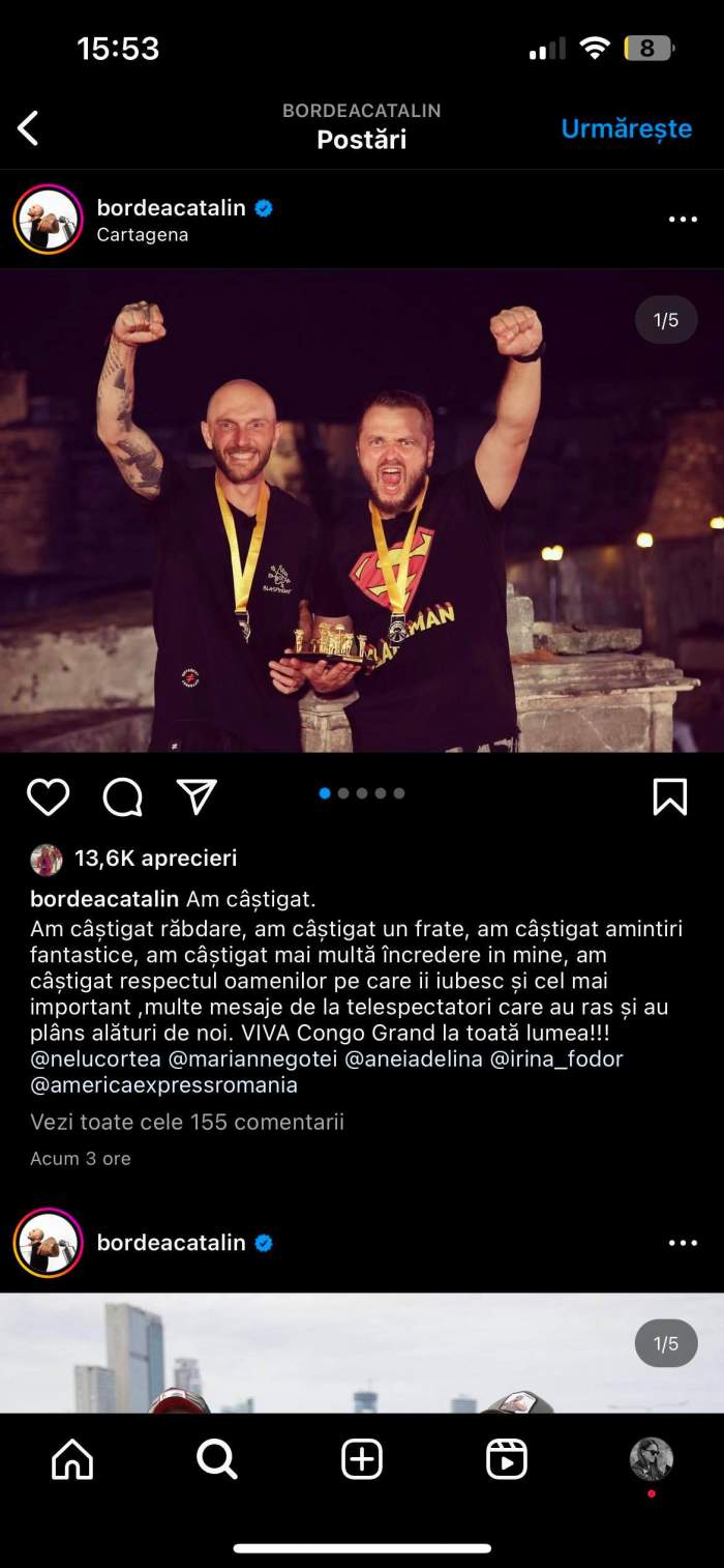 Mesajul transmis de Cătălin Bordea, după ce el și Nelu Cortea au luat premiul cel mare la America Express: „Am câștigat ...” / FOTO